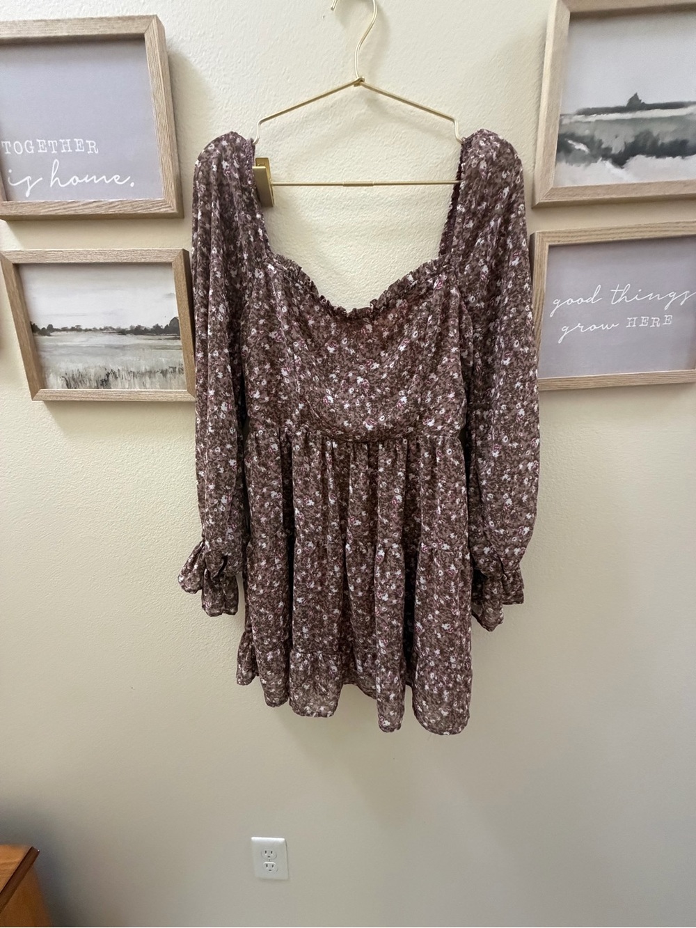 Floral Smocked Peasant dress- Brown